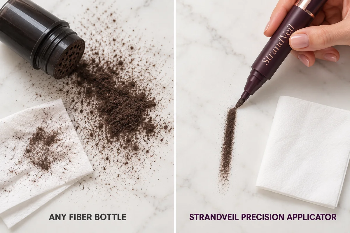 Comparison of loose shaker hair fibers with StrandVeil precision applicator placement