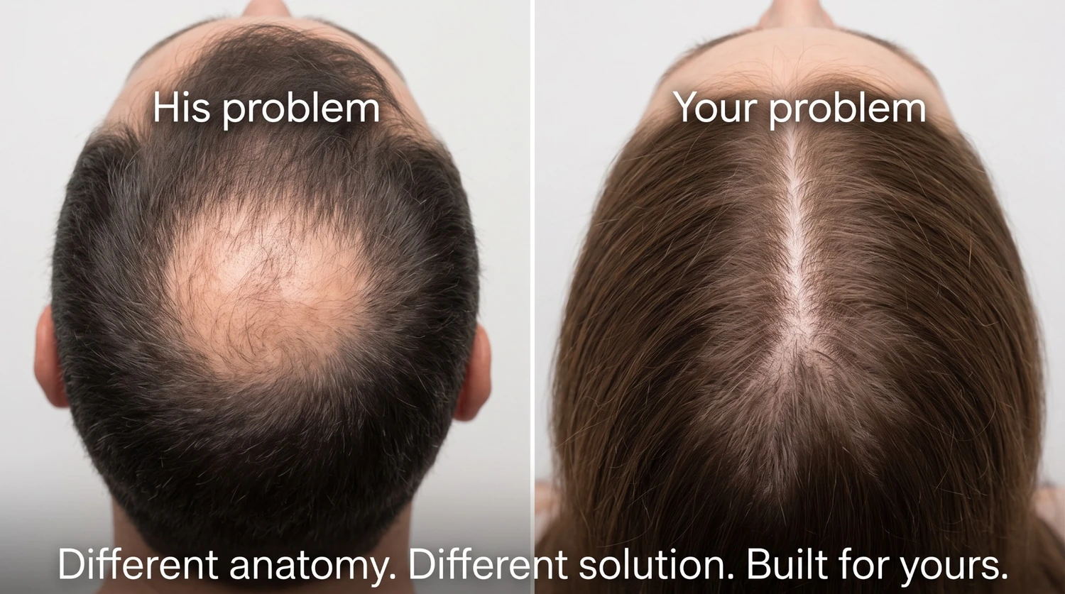 Comparison of classic male crown thinning and a female widening part