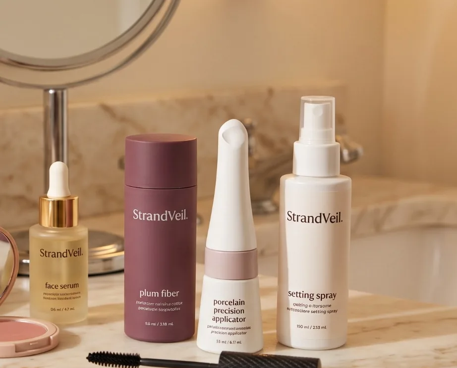 StrandVeil products in a bathroom routine setting
