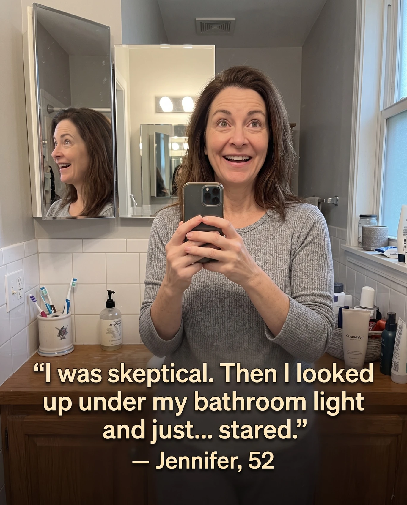 Jennifer testimonial under bathroom lighting